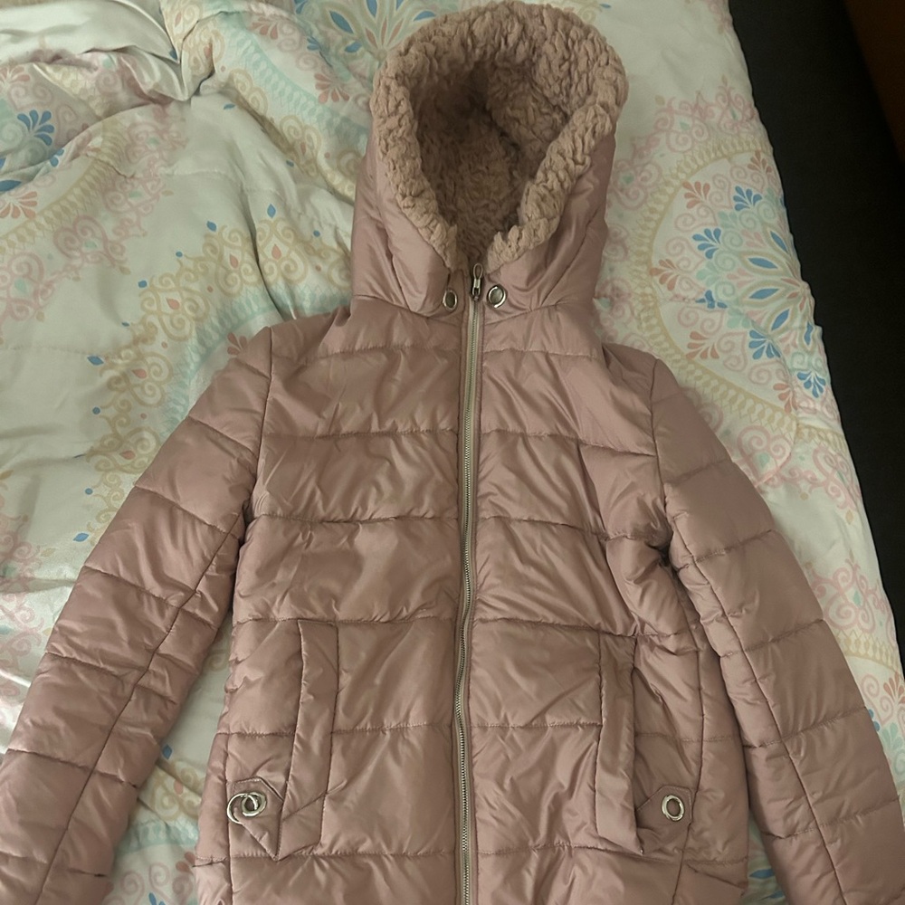 Pink winter jacket with hood